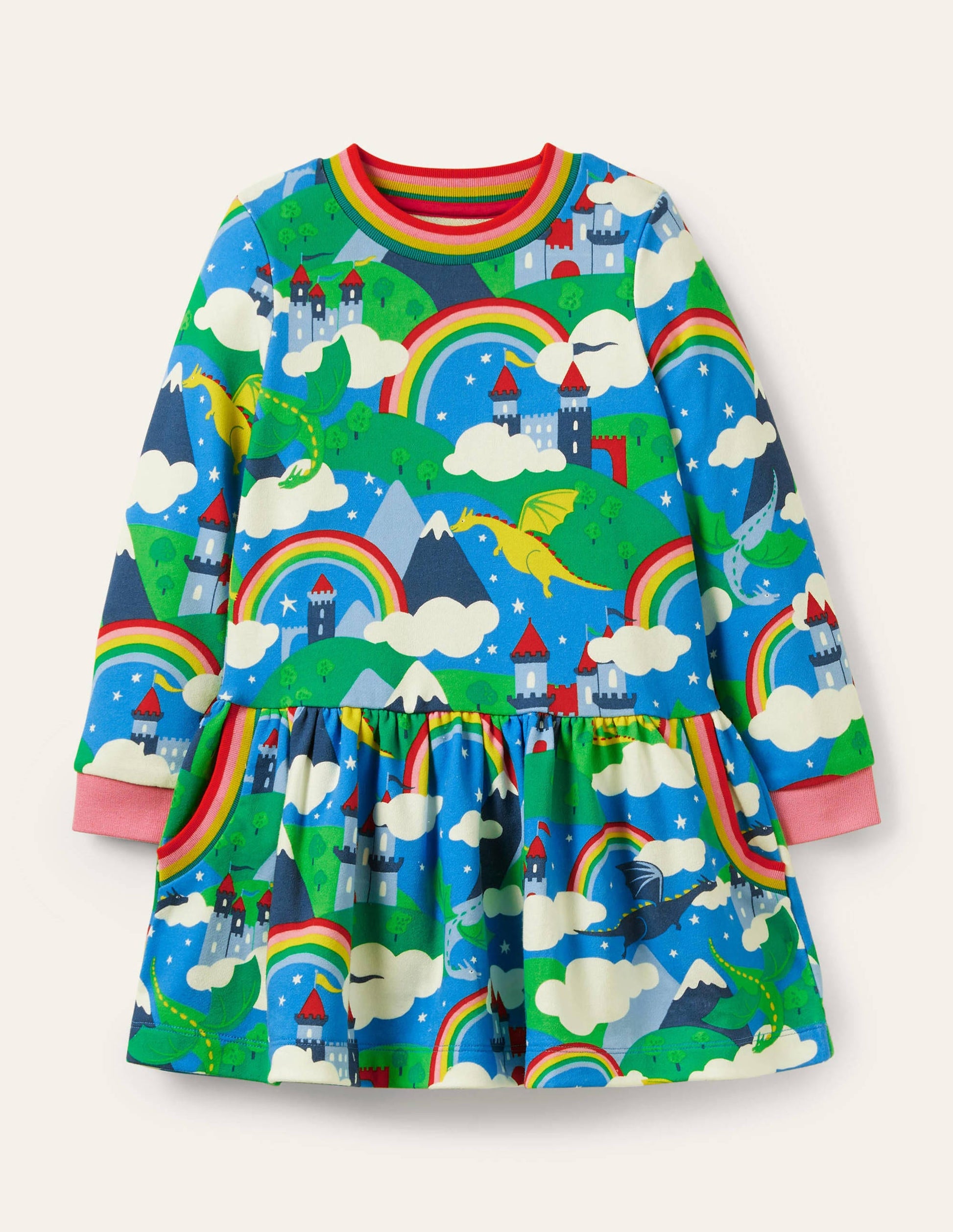 Cosy Printed Sweatshirt Dress-Multi Dragon Sky-1