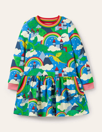 Cosy Printed Sweatshirt Dress-Multi Dragon Sky-1