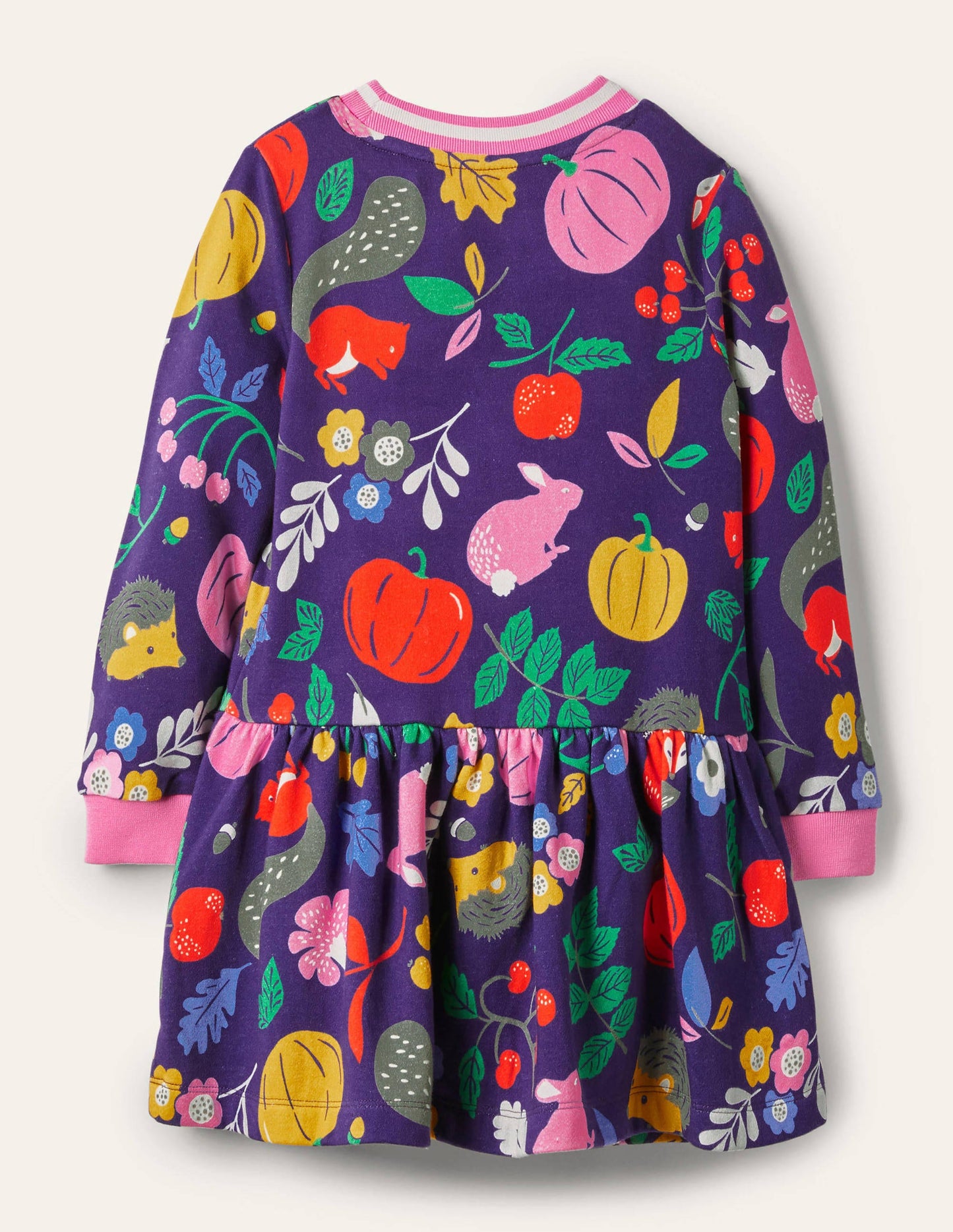 Cosy Printed Sweatshirt Dress-Starboard Blue Forest Friends