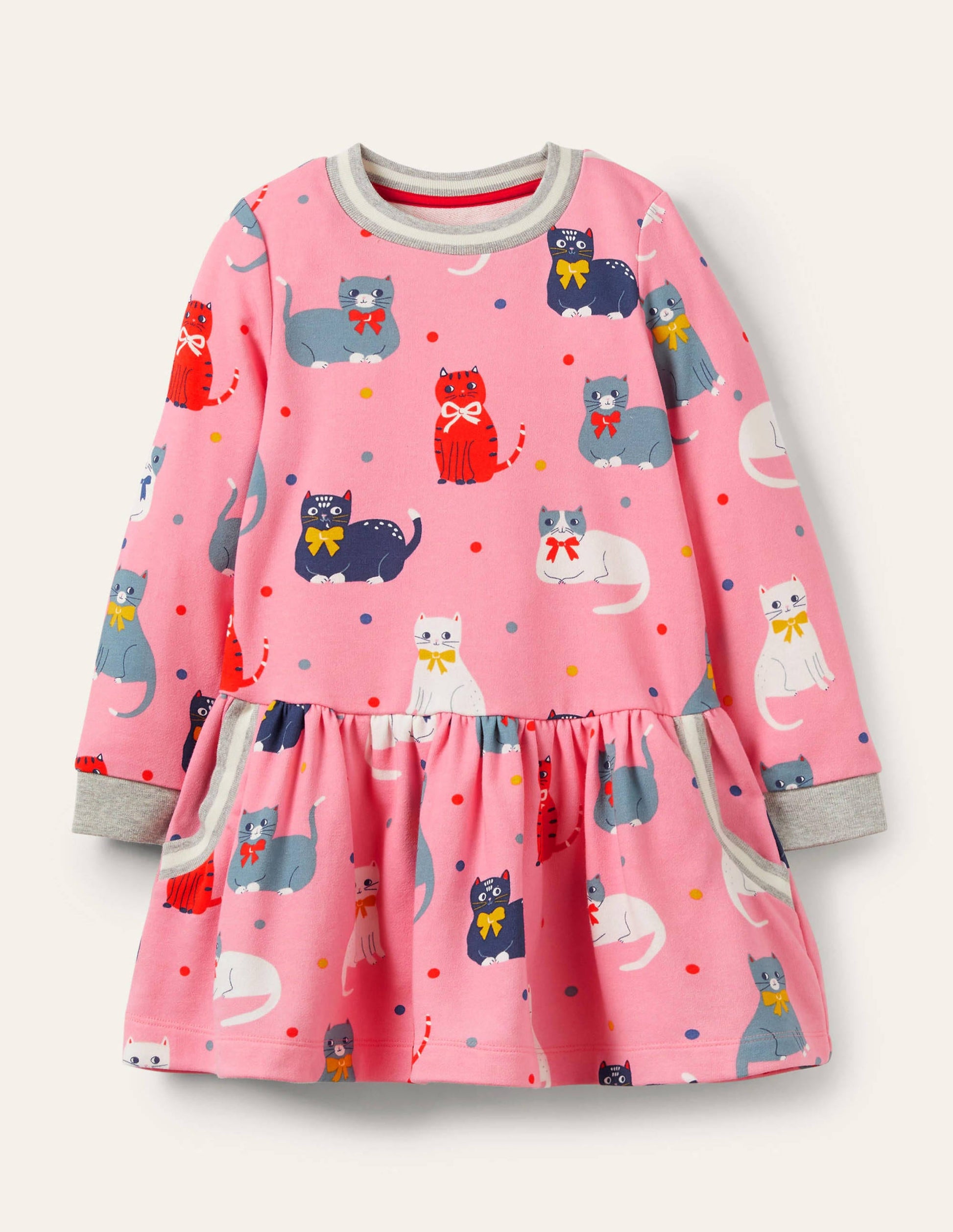 Cosy Printed Sweatshirt Dress-Formica Pink Curious Cats-1