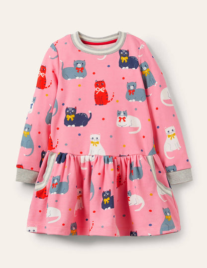 Cosy Printed Sweatshirt Dress-Formica Pink Curious Cats-1