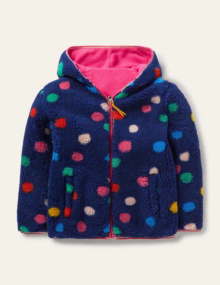 Cosy Reversible Fleece Hoodie-Starboard Blue Multi Spot