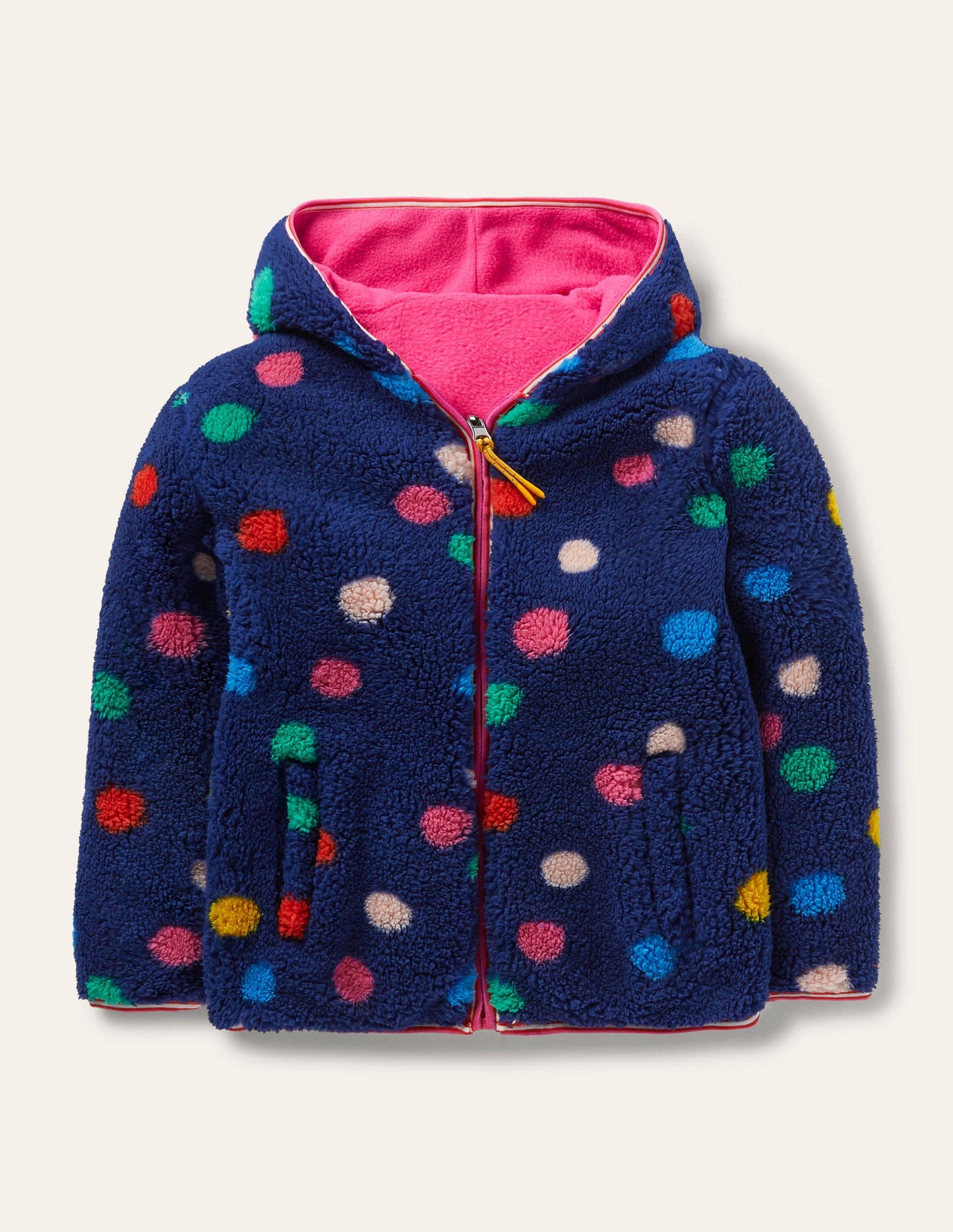 Cosy Reversible Fleece Hoodie-Starboard Blue Multi Spot