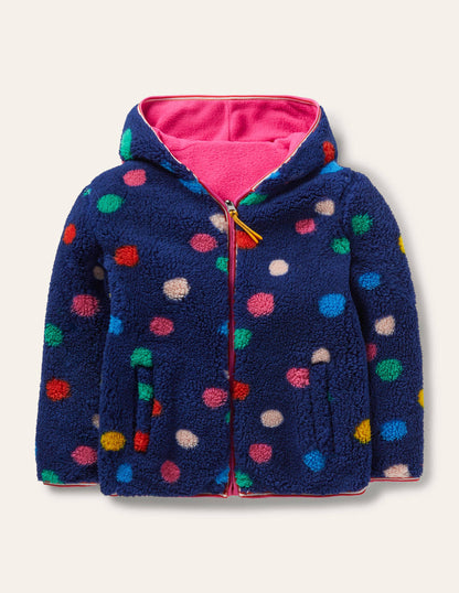 Cosy Reversible Fleece Hoodie-Starboard Blue Multi Spot-1