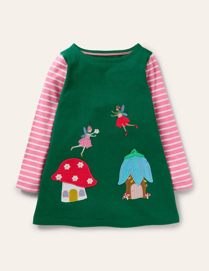 Appliqué Pocket Tunic-Forest Green Fairies-2