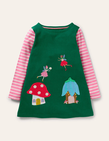 Appliqué Pocket Tunic-Forest Green Fairies