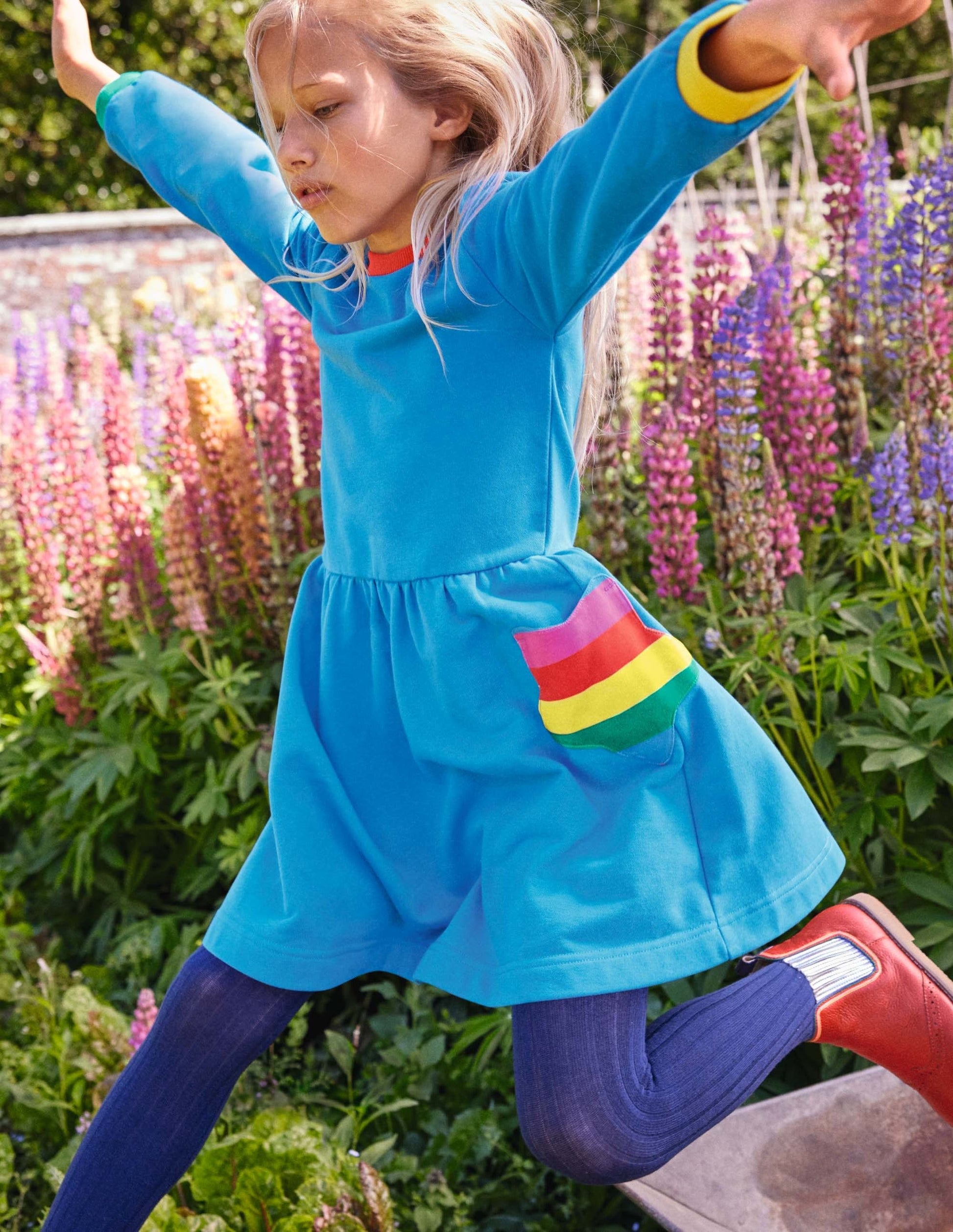 Appliqué Pocket Dress-Moroccan Blue Stars-1