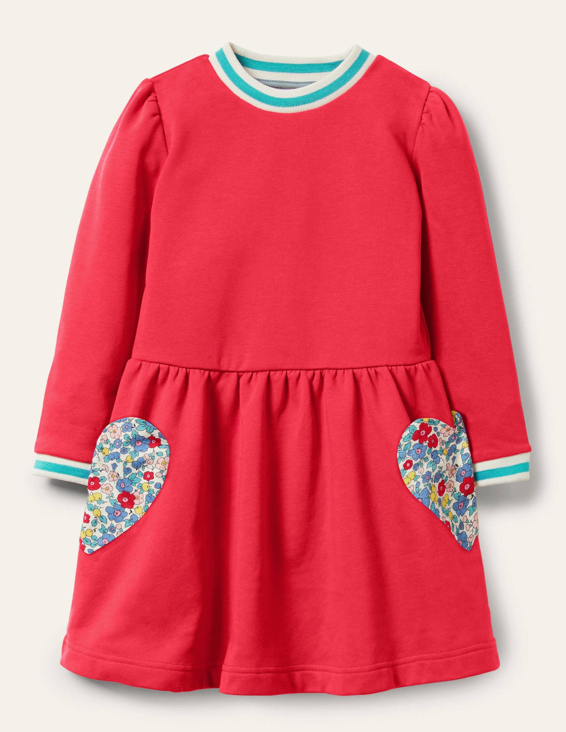 Appliqué Pocket Dress-Raspberry Pink Hearts-2