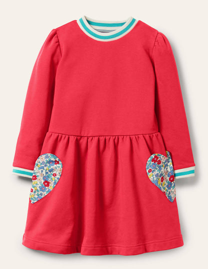 Appliqué Pocket Dress-Raspberry Pink Hearts-2