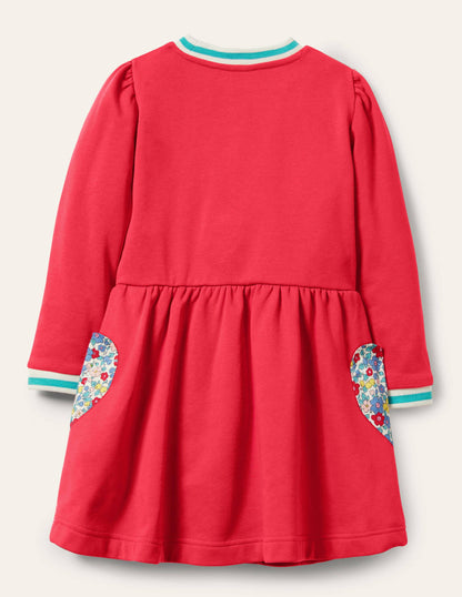 Appliqué Pocket Dress-Raspberry Pink Hearts-3