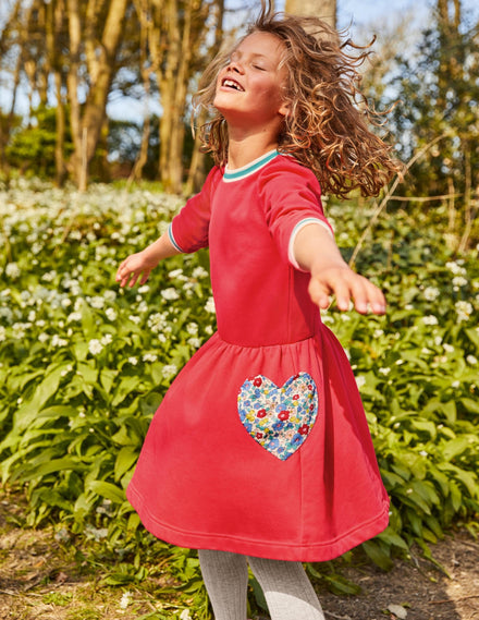Appliqué Pocket Dress-Raspberry Pink Hearts
