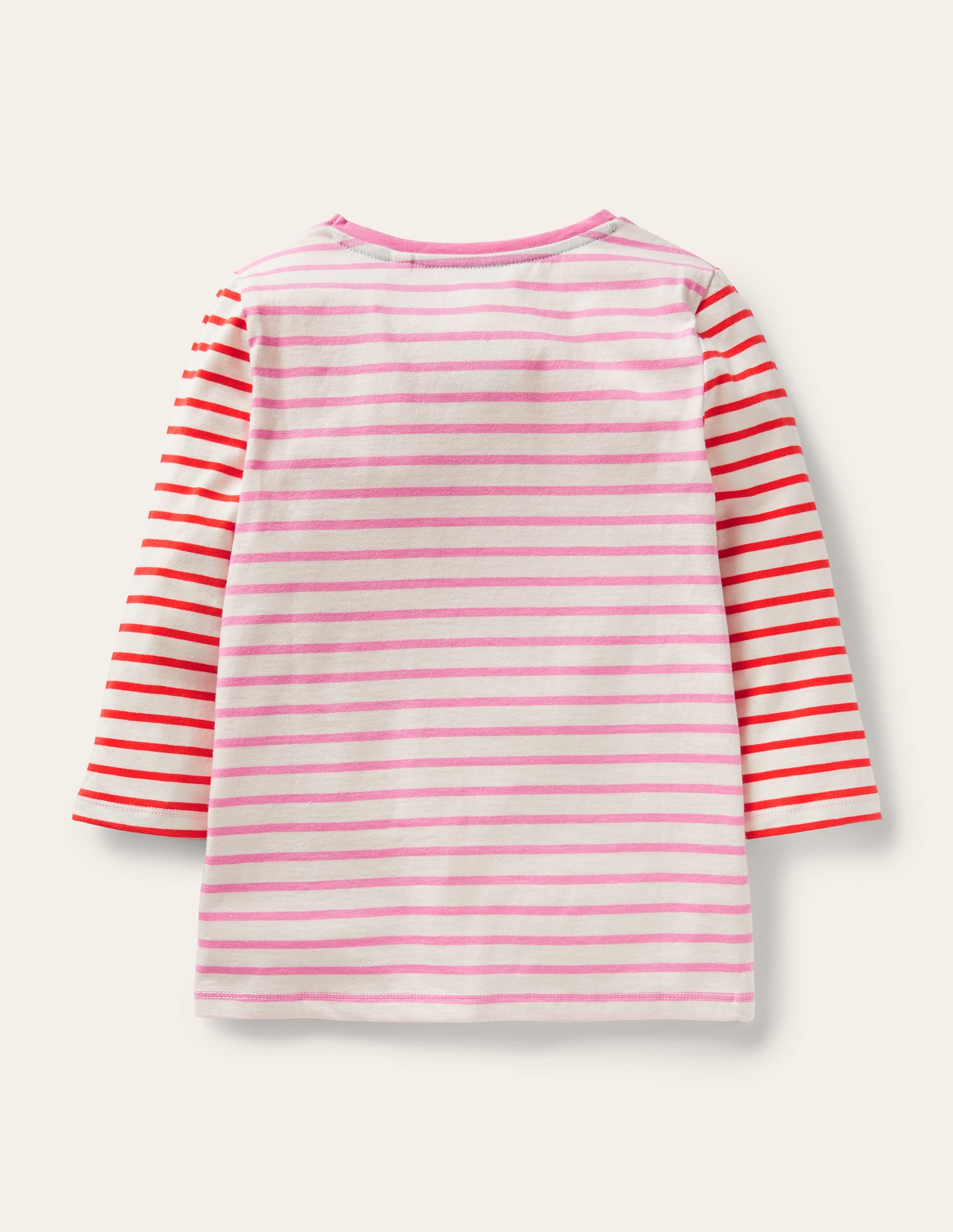 Embroidered Stripy T-shirt-Bright Petal Pink/Ivory Apples - Image 2