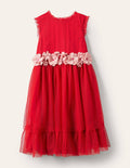 Floral Corsage Dress-Rockabilly Red