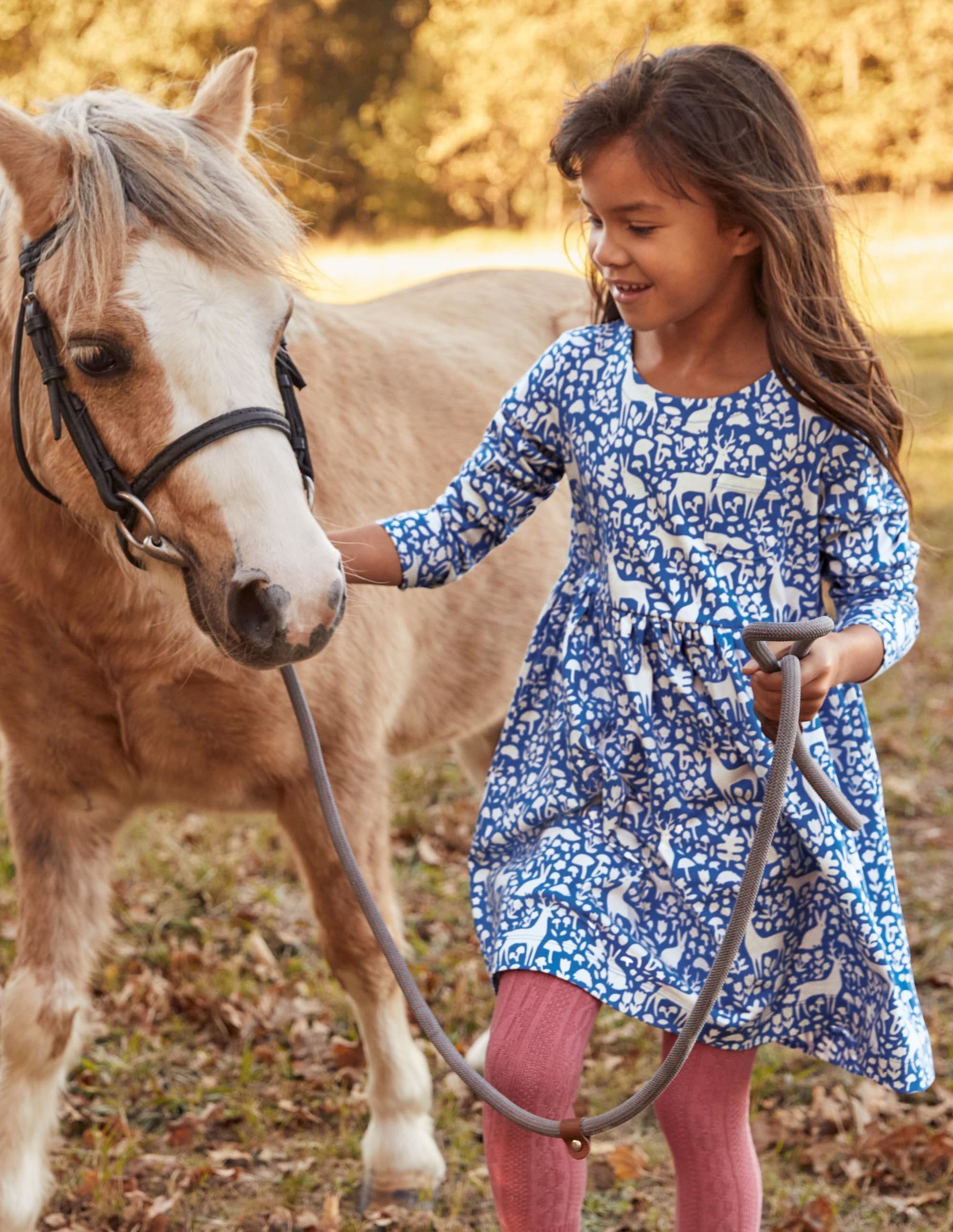 Long Sleeve Fun Jersey Dress-Elizabethan Blue Woodland - Image 4