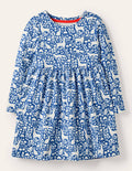 Long Sleeve Fun Jersey Dress-Elizabethan Blue Woodland