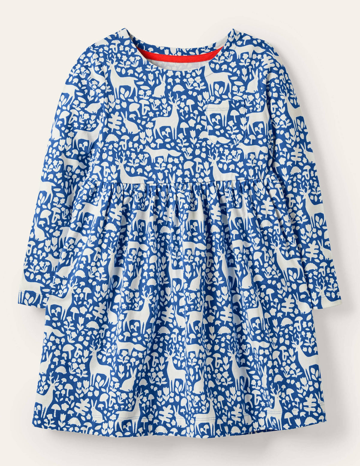 Long Sleeve Fun Jersey Dress-Elizabethan Blue Woodland - Image 1