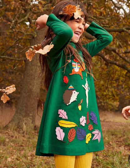Big Appliqué Jersey Dress-Forest Green Animals-4
