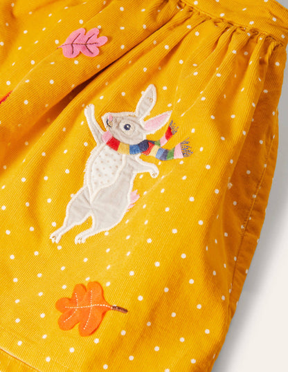Cord Appliqué Skirt-Honeycomb Yellow Animals-3
