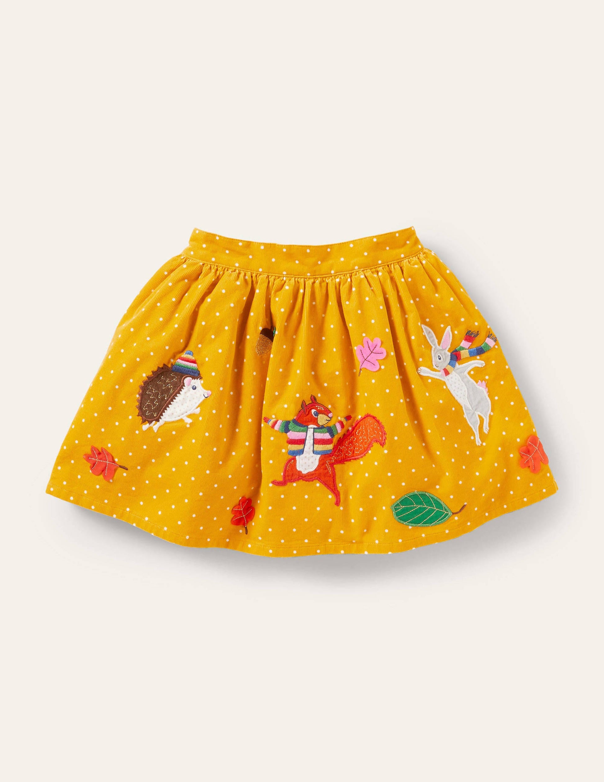 Cord Appliqué Skirt-Honeycomb Yellow Animals-1