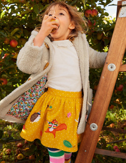 Cord Appliqué Skirt-Honeycomb Yellow Animals-4