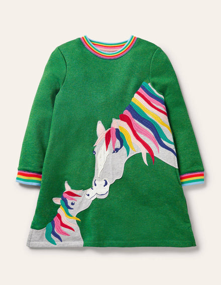 Appliqué Sweatshirt Dress-Highland Green Horses