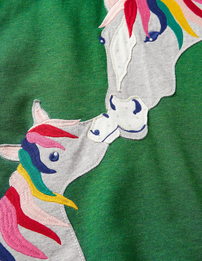 Appliqué Sweatshirt Dress-Highland Green Horses-4