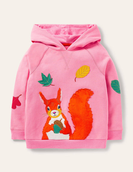 Appliqué Hoodie-Bright Petal Pink Squirrel