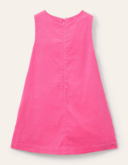 Cord Appliqué Pinafore Dress-Bright Petal Pink Foxes-2