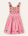 Embroidered Pinafore Dress-Formica Pink Cord