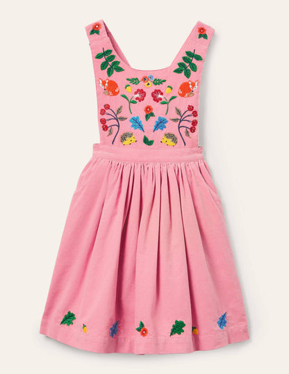 Embroidered Pinafore Dress-Formica Pink Cord