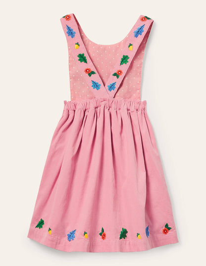 Embroidered Pinafore Dress-Formica Pink Cord