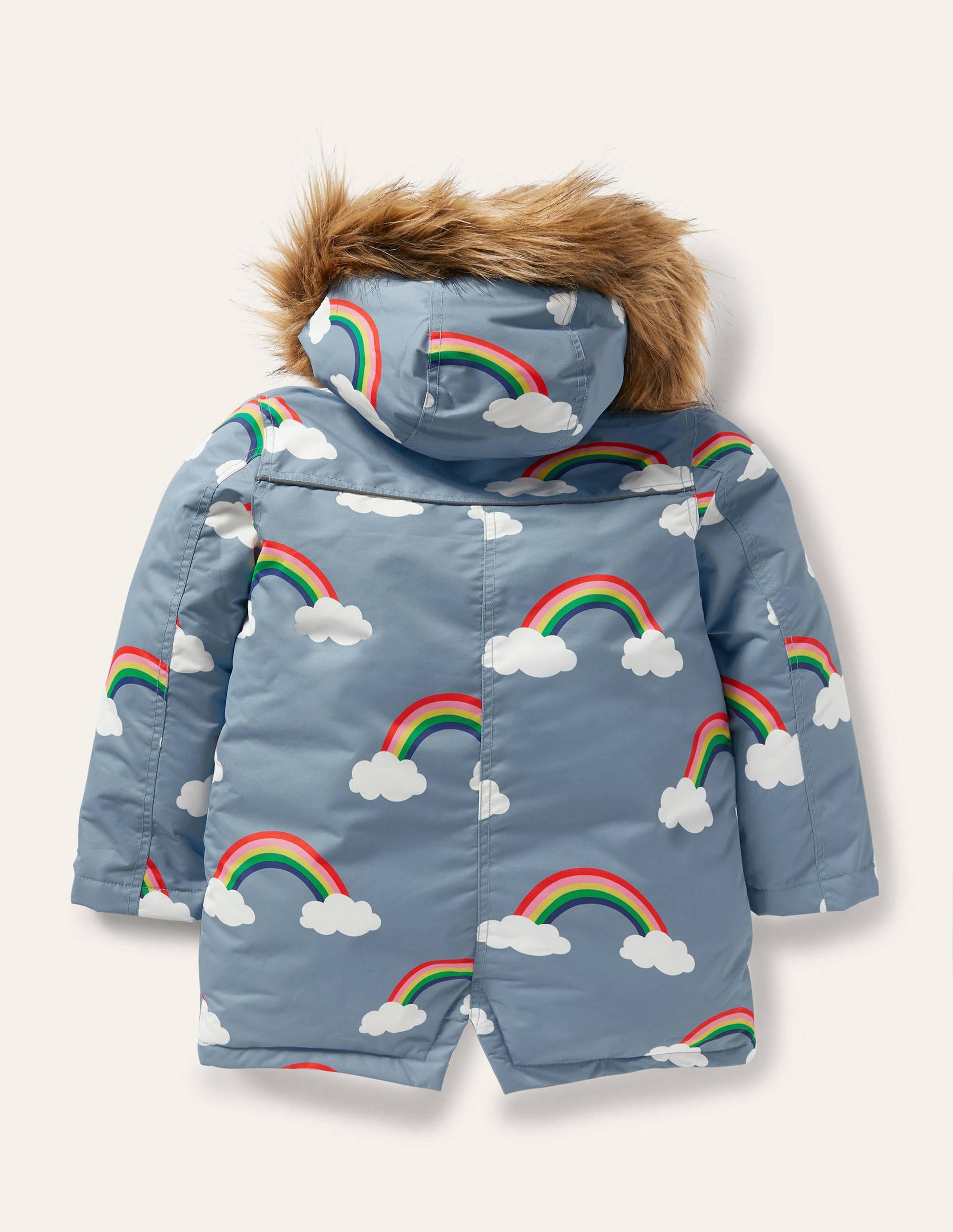 Cosy Waterproof Coat-Wren Blue Rainbow Clouds-2