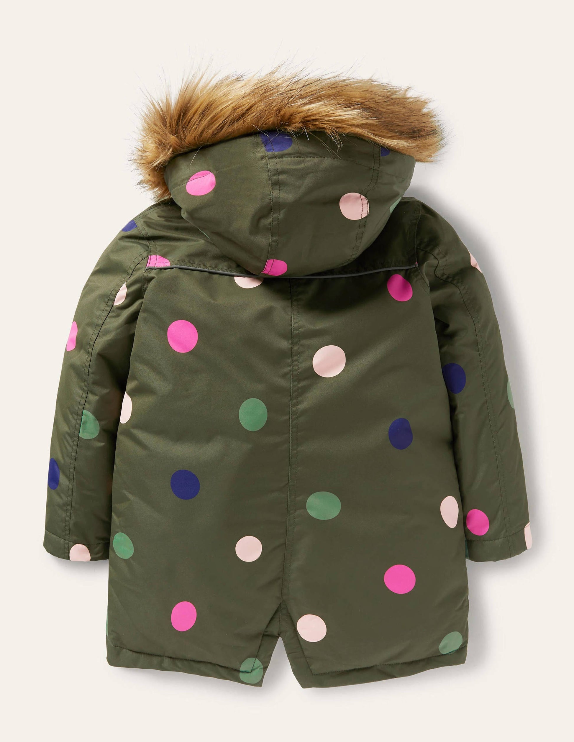 Cosy Waterproof Coat-Khaki Green Multi Spot-2
