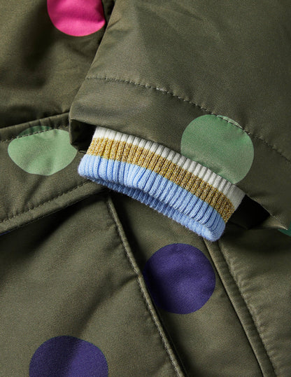Cosy Waterproof Coat-Khaki Green Multi Spot-3