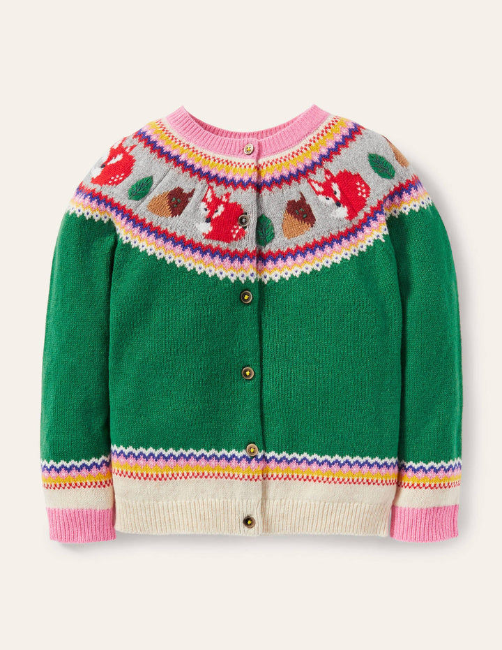 Cosy Fair Isle Cardigan-Highland Green Forest