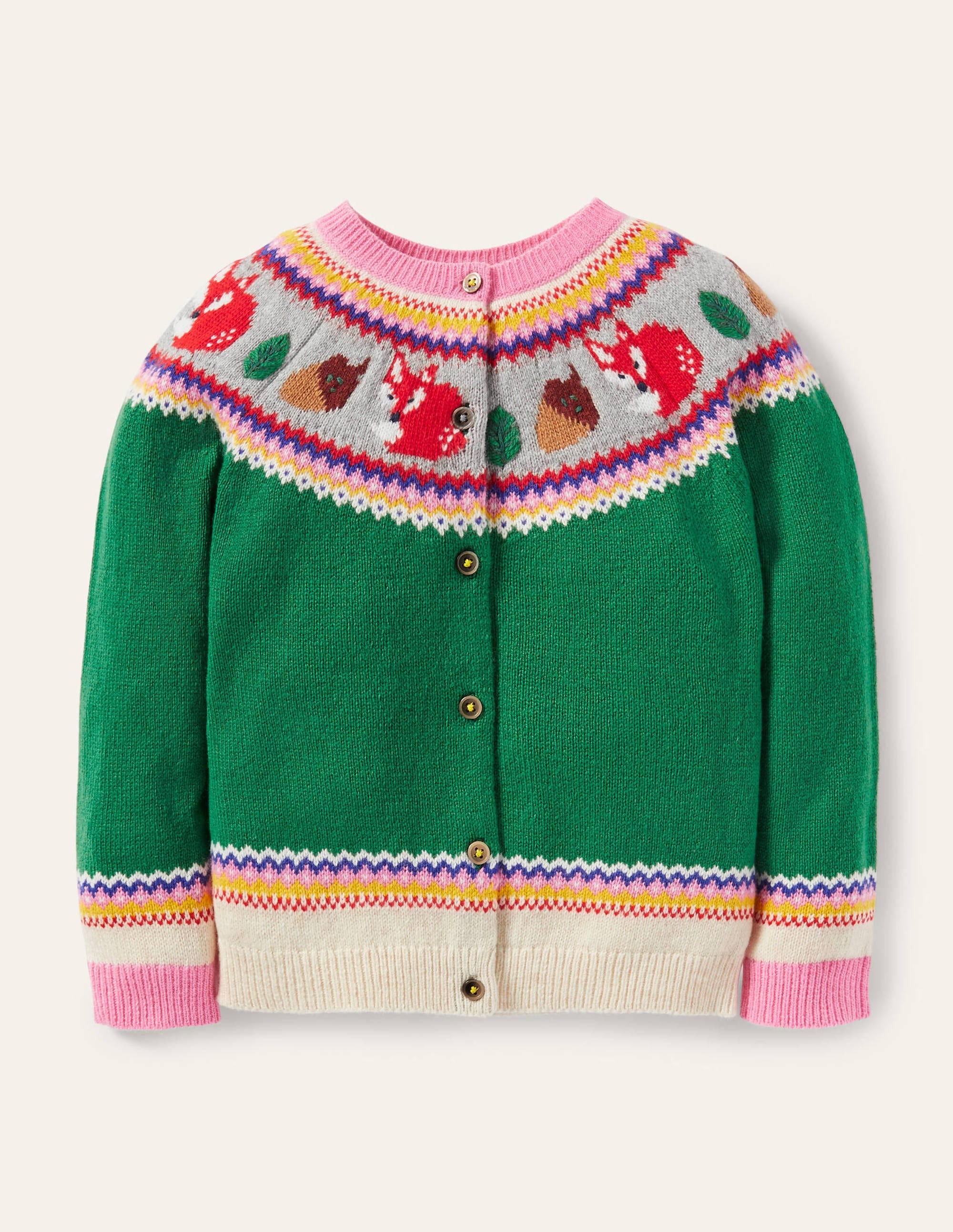 Cosy Fair Isle Cardigan-Highland Green Forest - Image 1