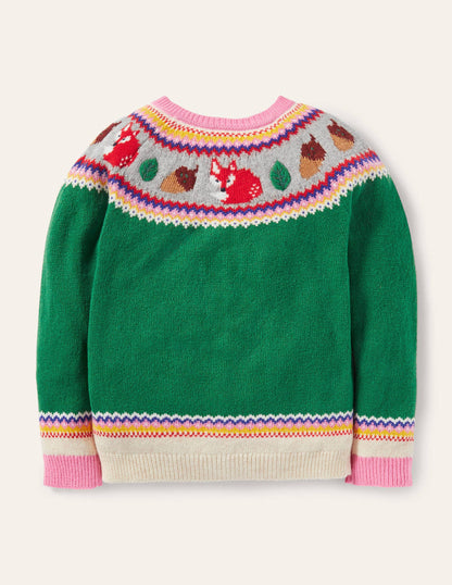 Cosy Fair Isle Cardigan-Highland Green Forest-2