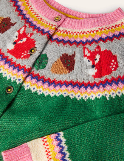 Cosy Fair Isle Cardigan-Highland Green Forest-3