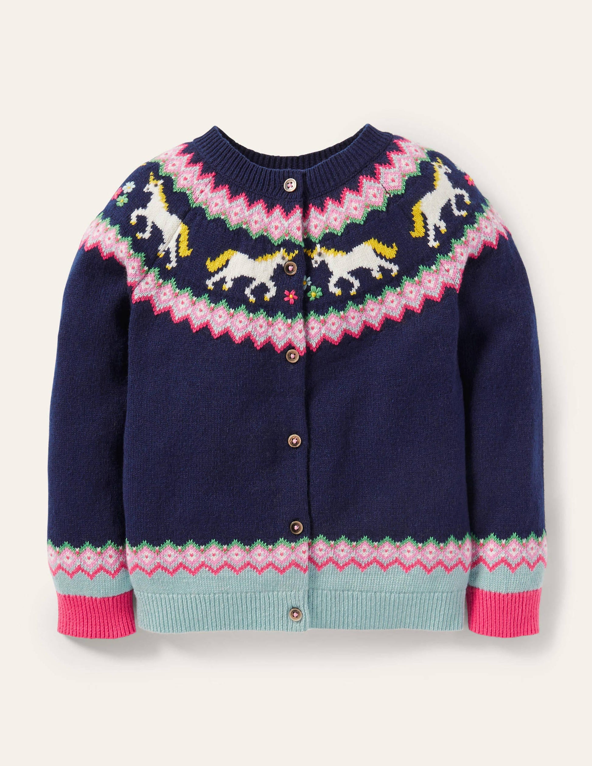 Cosy Fair Isle Cardigan-College Navy Unicorns-1