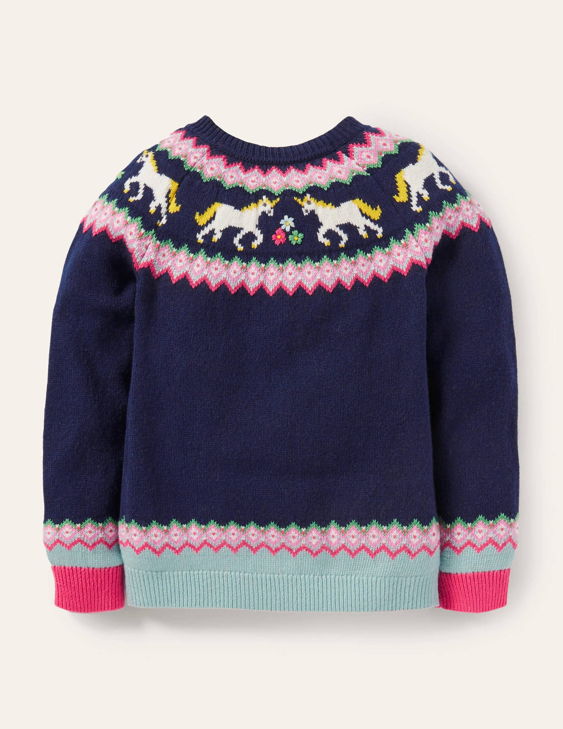 Cosy Fair Isle Cardigan-College Navy Unicorns-2