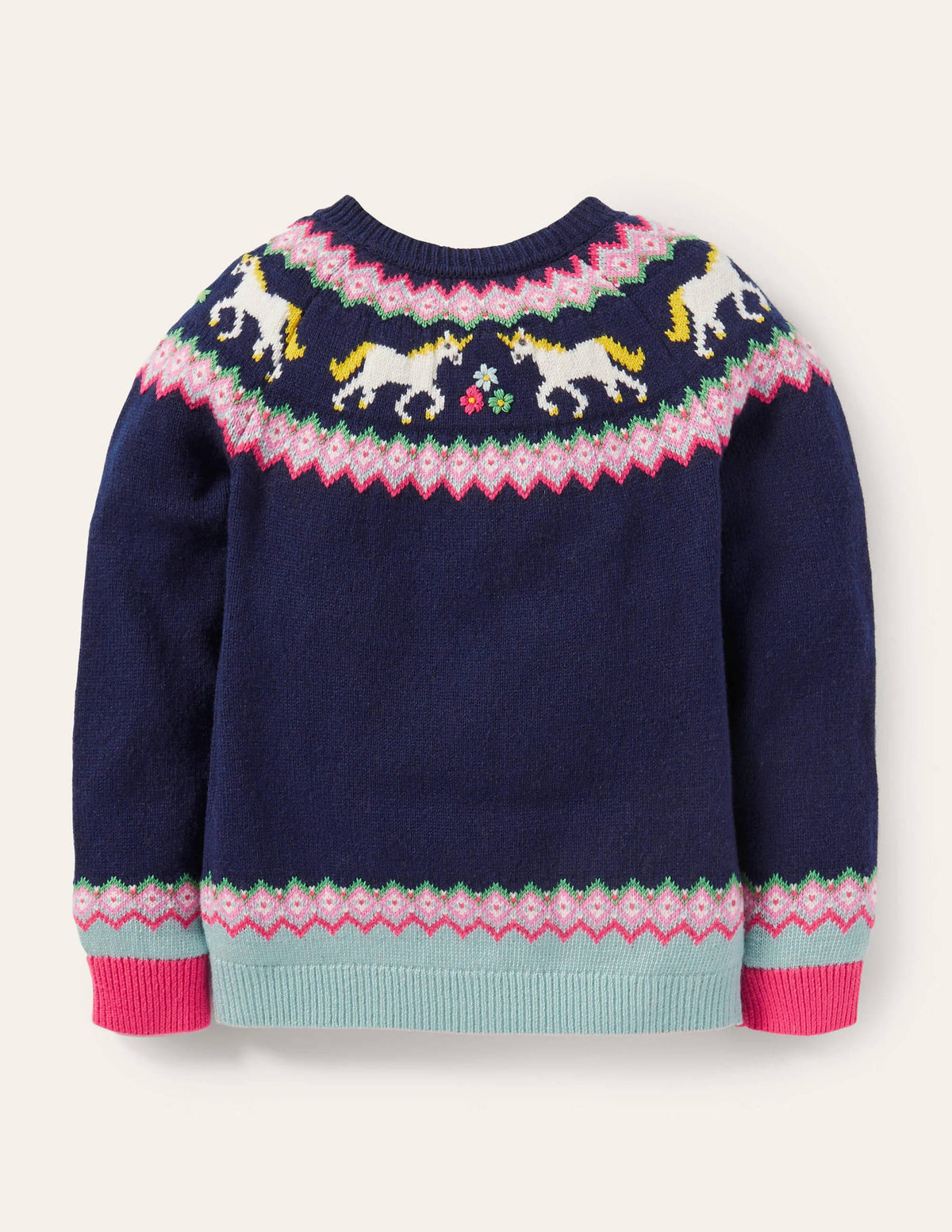 Cosy Fair Isle Cardigan-College Navy Unicorns - Image 2