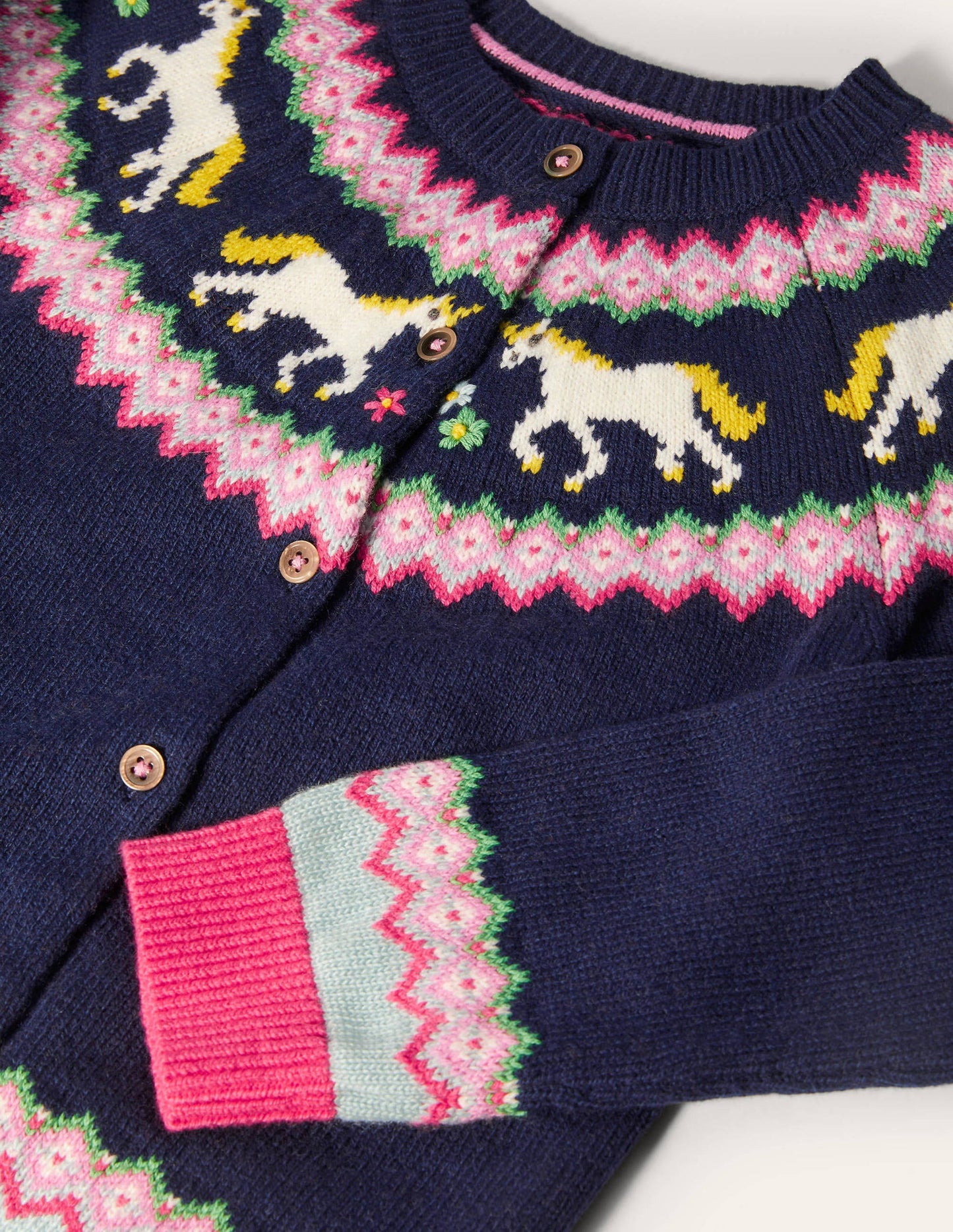 Cosy Fair Isle Cardigan-College Navy Unicorns
