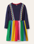 Cosy Knitted Dress-College Navy Rainbow