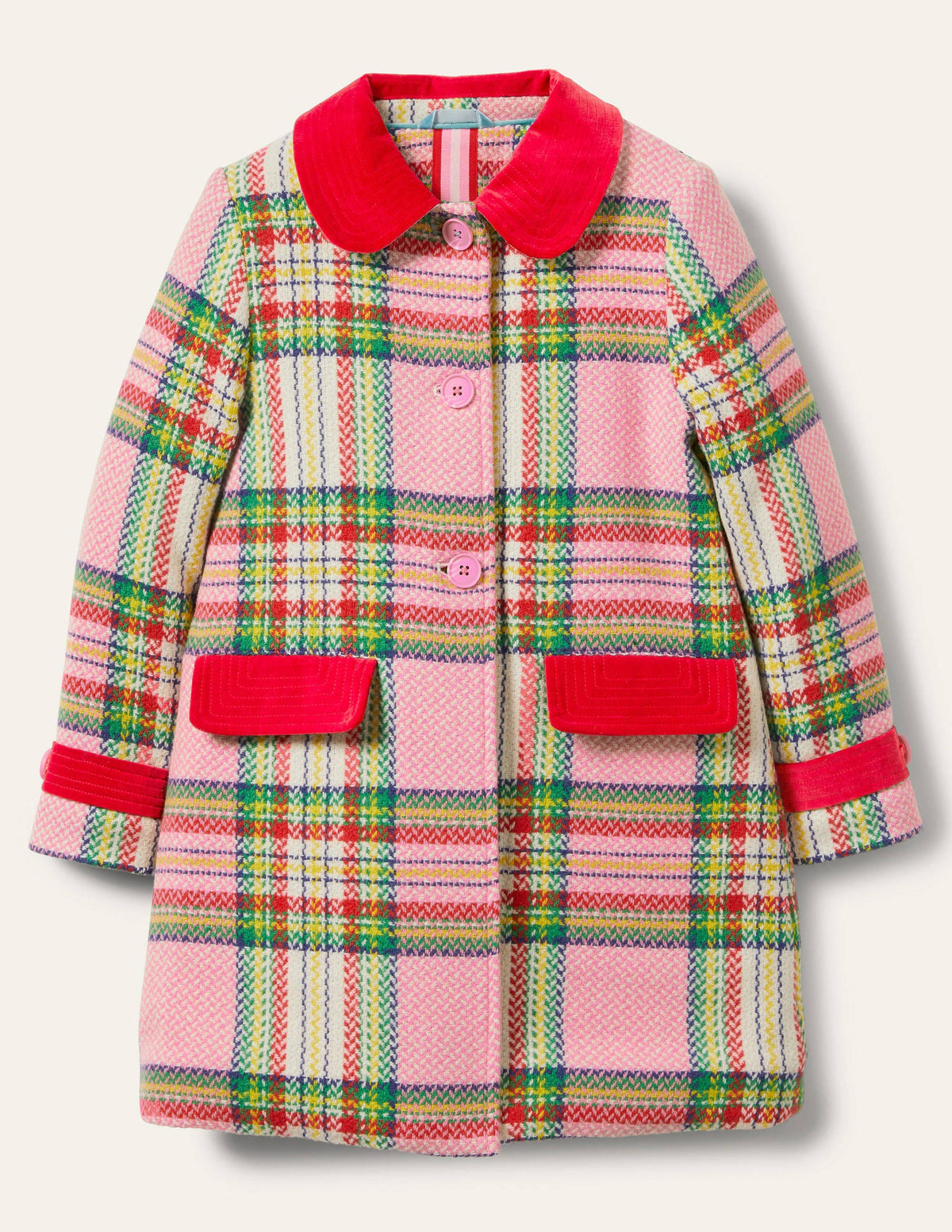 Colourful Wool Coat-Pink Blanket Check - Image 1