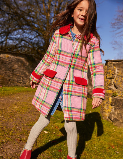 Colourful Wool Coat-Pink Blanket Check-4