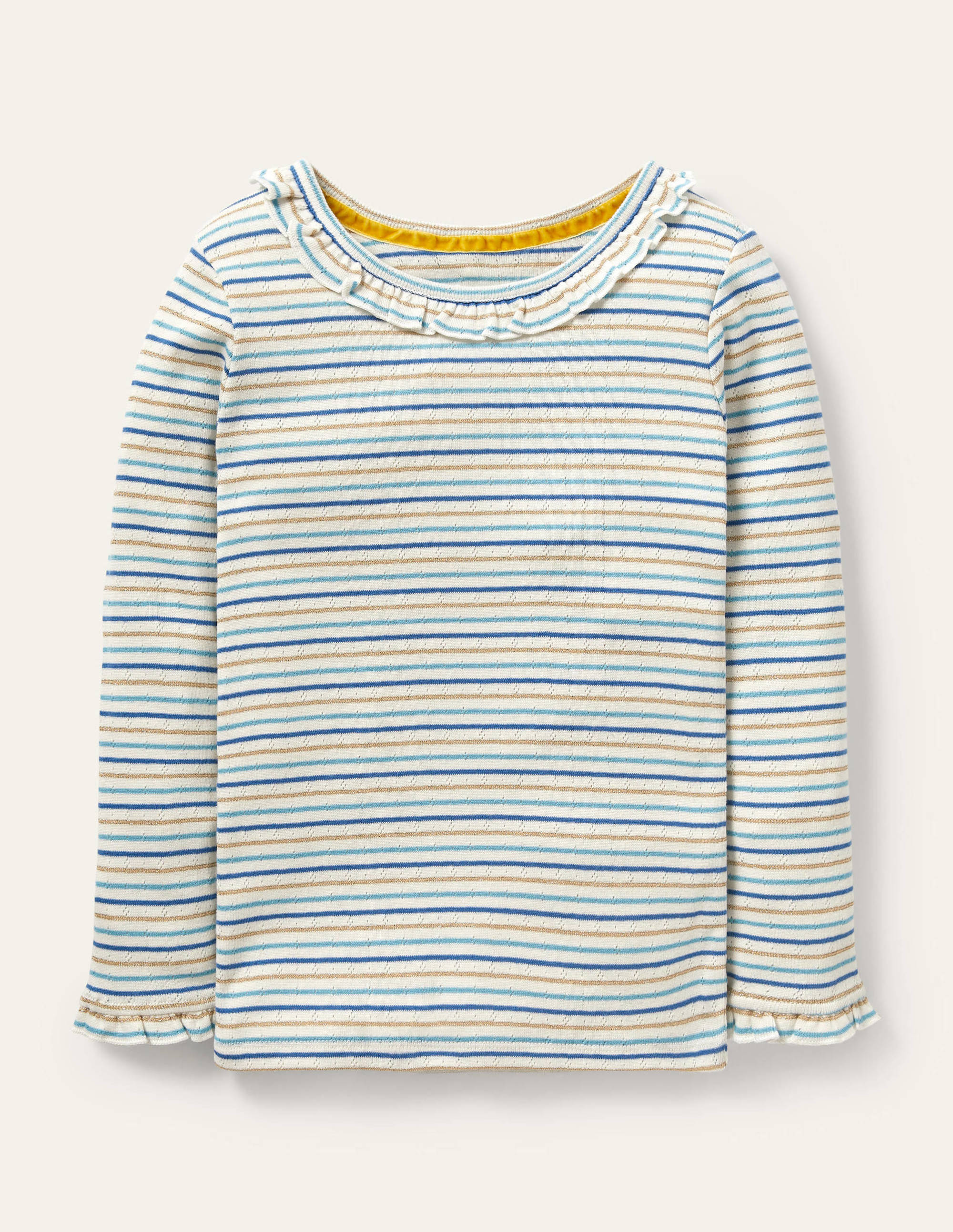 Sparkly Ruffle Pointelle Top-Elizabethan Blue/ Gold - Image 1