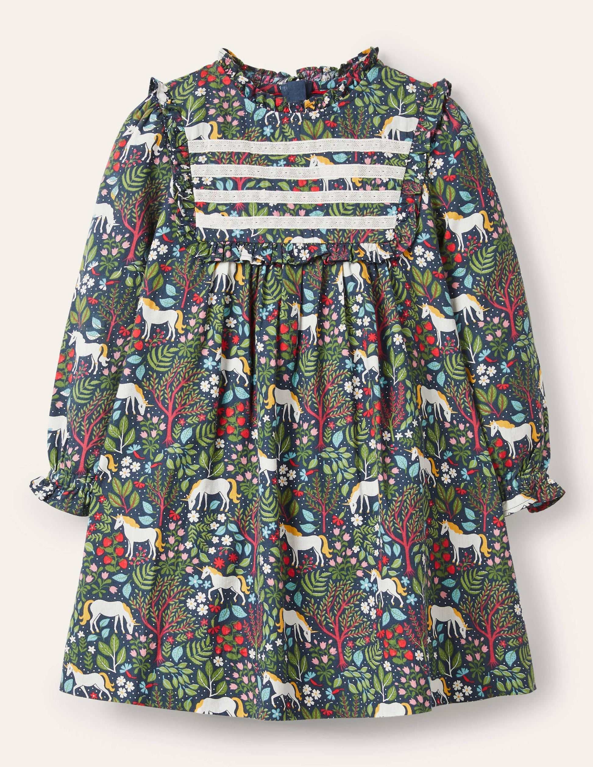 Nostalgic Ruffle Dress-Stormy Blue Unicorn Tapestry-1