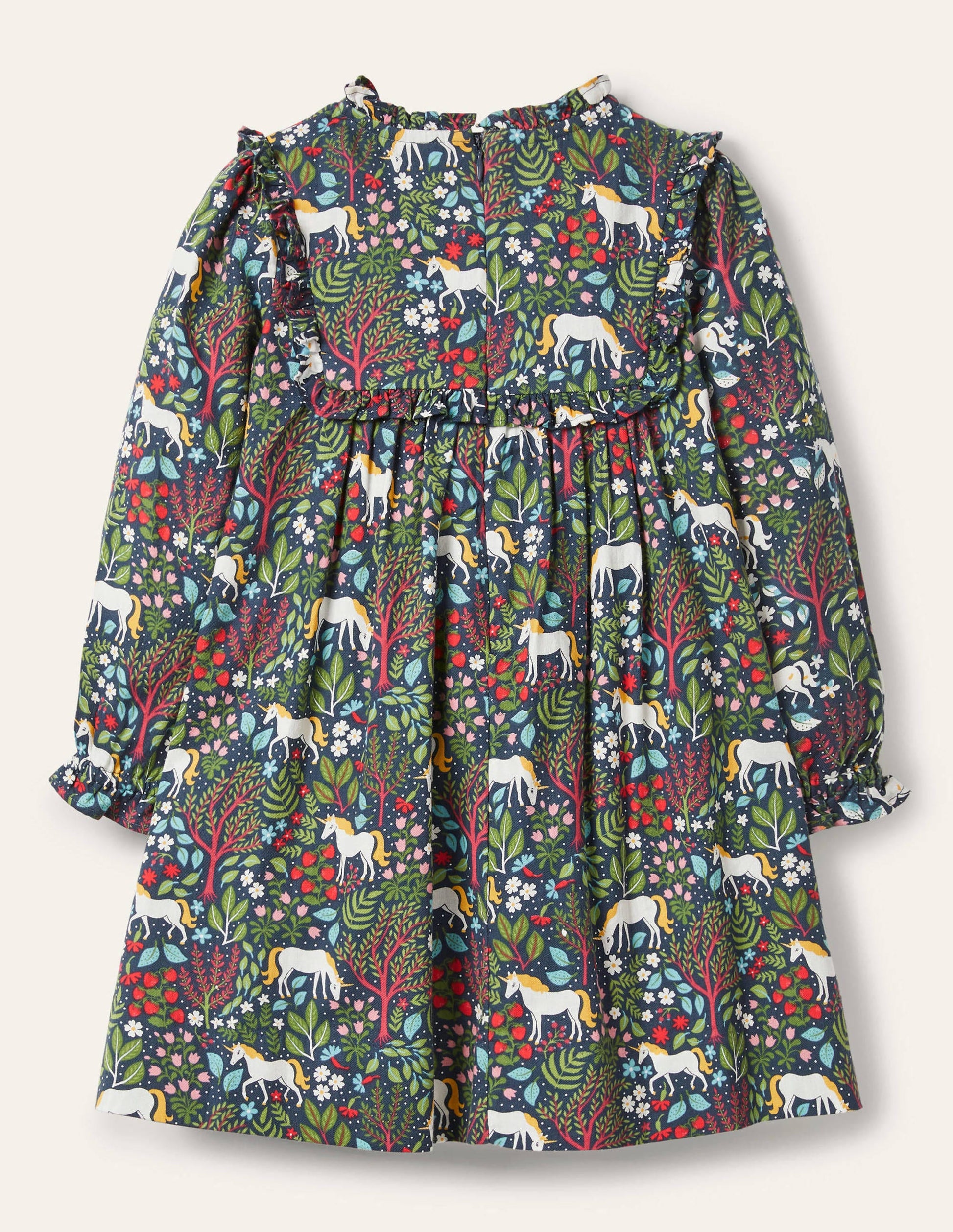 Nostalgic Ruffle Dress-Stormy Blue Unicorn Tapestry-2