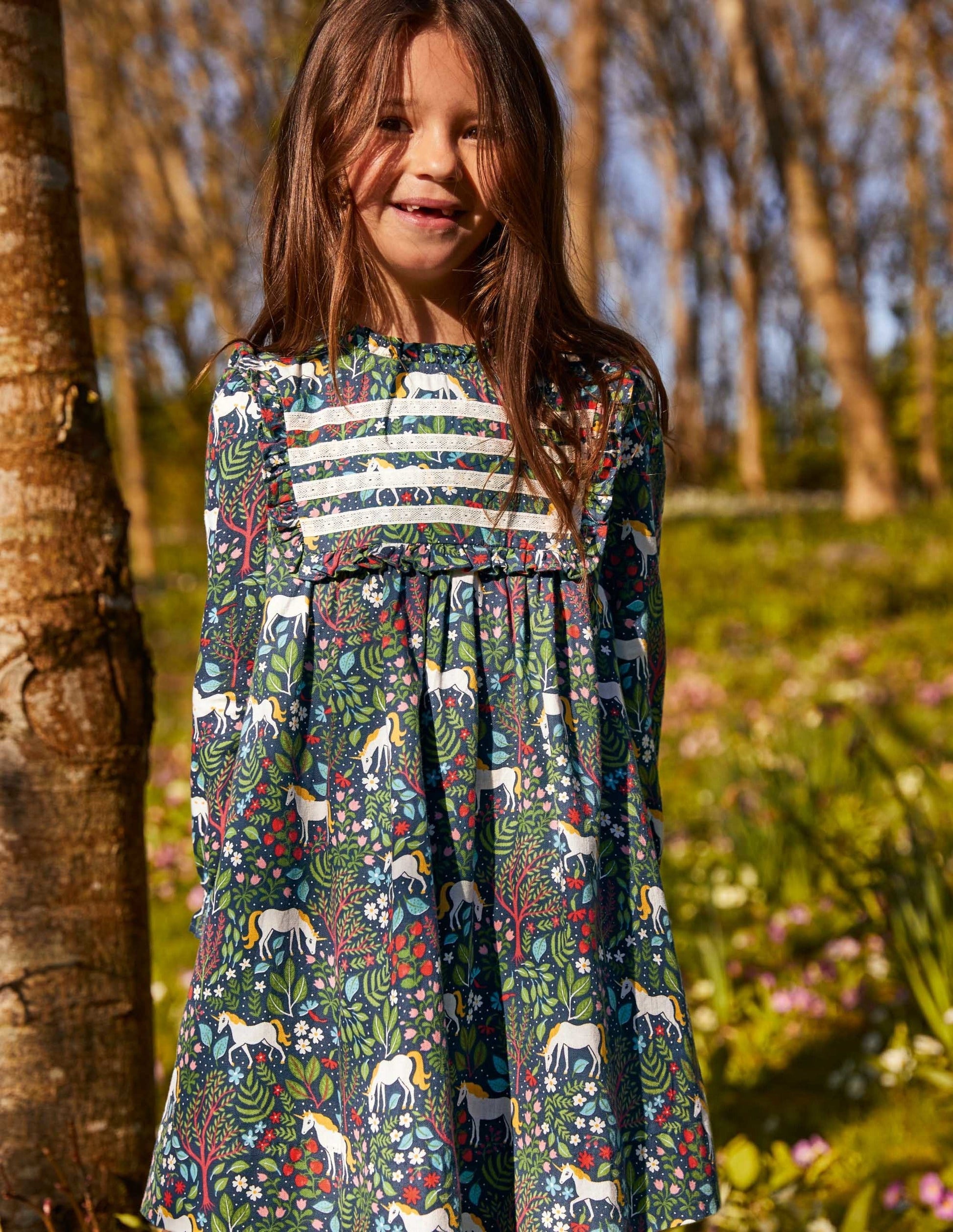 Nostalgic Ruffle Dress-Stormy Blue Unicorn Tapestry-4