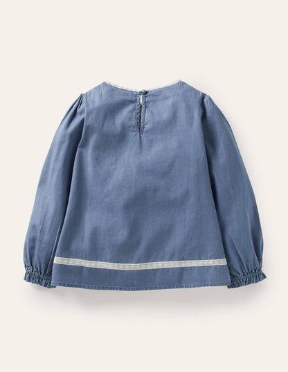 Chambray Embroidered Top-Chambray-2